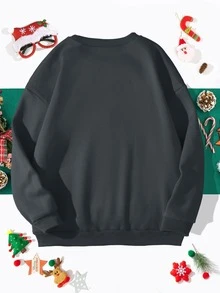 Christmas Print Sweatshirt - Dark Grey - View 2