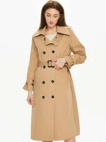 Gabardina con botones con cinturón - Caqui - Ver 1