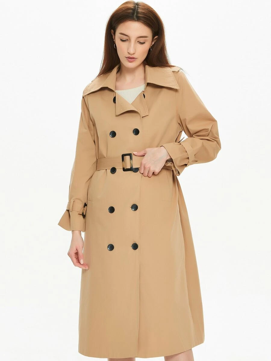 Gabardina con botones con cinturón - Caqui - Ver 1