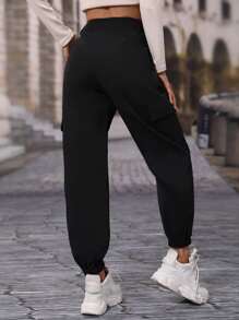 SHEIN Essnce Flap Pocket Cargo Trousers - Black - View 2