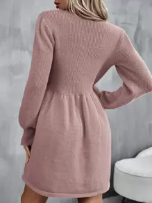 SHEIN Unity Ribbed Knit Lantern Sleeve Sweater Dress