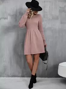 SHEIN Unity Ribbed Knit Lantern Sleeve Sweater Dress