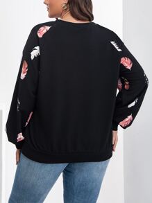 SHEIN LUNE Sudadera con estampado de pluma de manga raglán - Negro - Ver 2