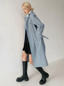 DAZY Raglan Sleeve Epaulettes Design Slit Back Double Breasted Trench Coat,Fall Clothes Women Jacket