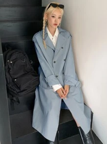 DAZY Raglan Sleeve Epaulettes Design Slit Back Double Breasted Trench Coat,Fall Clothes Women Jacket