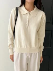 DAZY Polo領條紋針織套頭毛衣 - 杏色 - 查看 4