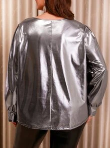 Plus Lantern Sleeve Metallic Tee - Silver - View 2