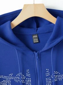 SHEIN Unity Quần áo thể thao nữ Dây kéo Pha lê kim cương Lễ Các Thánh Giải trí - Màu xanh lam - Xem 6