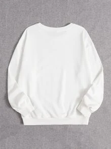 Jelsie Cartoon Graphic Drop Shoulder Pullover - White - View 3