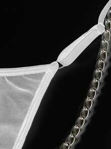 Butterfly & Chain Detail Mesh Thong - White - View 3