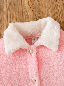 Girls Contrast Collar Teddy Jacket & Skirt - Pink - View 3