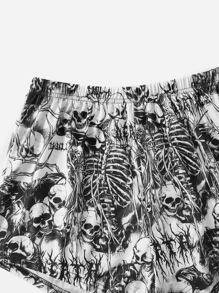 ROMWE Goth Letter Skull Graphic Pajama Set - Black and White - View 5
