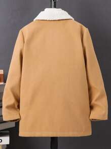 Boys 1pc Borg Collar Duffle Overcoat - Khaki - View 2