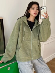 DAZY Áo khoác nữ Túi Dây kéo màu trơn Giải trí - màu xanh lá - Xem 5