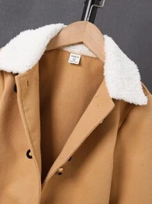 Boys 1pc Borg Collar Duffle Overcoat - Khaki - View 4