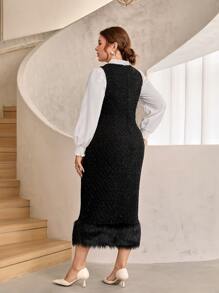 Modelyn Plus 1pc Fuzzy Hem Split Back Tank Dress Without Shirt - Black - View 3