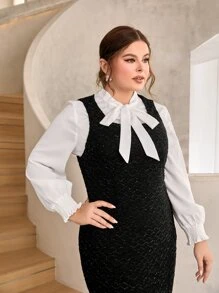 Modelyn Plus 1pc Fuzzy Hem Split Back Tank Dress Without Shirt - Black - View 7