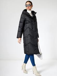 MIEGOFCE Áo khoác trùm đầu hai hàng khuy trơn màu dành cho nữ, mùa đông - màu đen - Xem 5