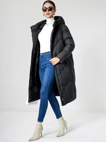 MIEGOFCE Áo khoác trùm đầu hai hàng khuy trơn màu dành cho nữ, mùa đông - màu đen - Xem 6