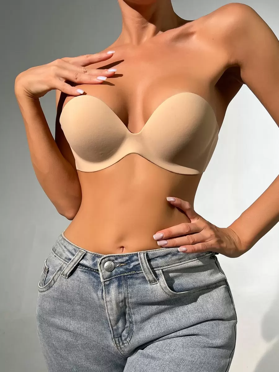 Solid Self Adhesive Strapless Bra - Apricot - View 1