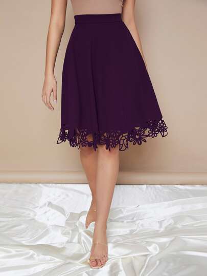 SHEIN Clasi 側拉鏈鐳射剪裁下擺半身裙