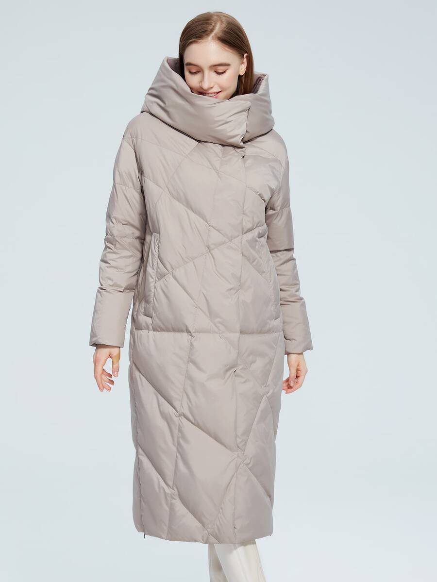 MIEGOFCE Zip Up Snap Button Hooded Quilted Coat - Khaki - View 1