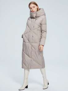 MIEGOFCE Zip Up Snap Button Hooded Quilted Coat - Khaki - View 4