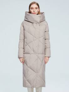 MIEGOFCE Zip Up Snap Button Hooded Quilted Coat - Khaki - View 5