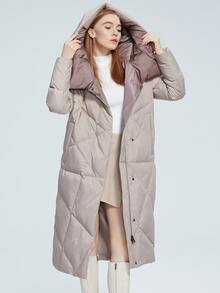MIEGOFCE Zip Up Snap Button Hooded Quilted Coat - Khaki - View 6