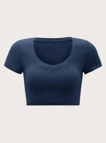 Muchica Camiseta corta de cuello scoop unicolor - Azul Marino - Ver 1