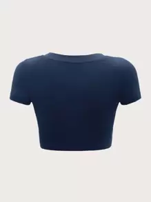 Muchica Camiseta corta de cuello scoop unicolor - Azul Marino - Ver 2