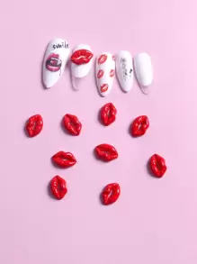 TSZS 10 件性感红唇金属美甲装饰，酷炫可爱 DIY 美甲配件，适合情人节美甲用品指甲饰品美甲宝石 - 紅色 - 查看 2