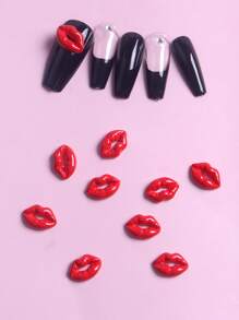 TSZS 10 件性感红唇金属美甲装饰，酷炫可爱 DIY 美甲配件，适合情人节美甲用品指甲饰品美甲宝石 - 紅色 - 查看 5