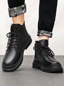 Men Lace-up Front Combat Boots - Black - View 2