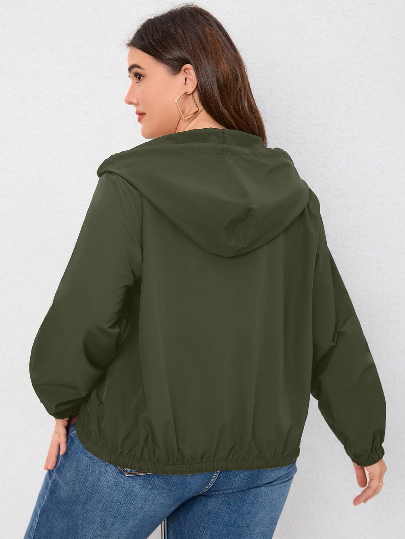 Plus Zip Up Drawstring Hem Hooded Jacket Fall Winter Cloth For Women Autumn