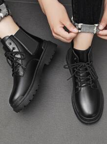 Men Lace-up Front Combat Boots - Black - View 3