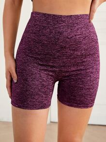 Muchica Elastic Waist Solid Cycling Shorts - Purple - View 1