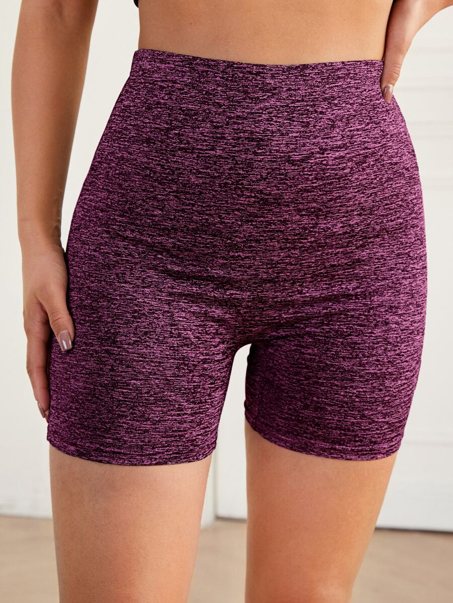 Muchica Elastic Waist Solid Cycling Shorts - Purple - View 1