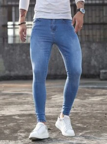 Manfinity Men Bleach Wash Skinny Jeans - Medium Wash - View 1