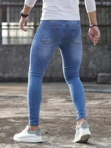 Manfinity Men Bleach Wash Skinny Jeans - Medium Wash - View 2