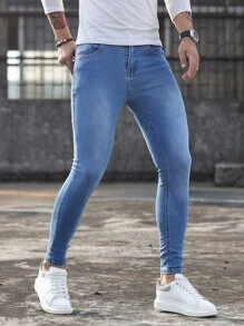 Manfinity Men Bleach Wash Skinny Jeans - Medium Wash - View 3