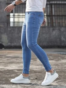 Manfinity Men Bleach Wash Skinny Jeans - Medium Wash - View 4