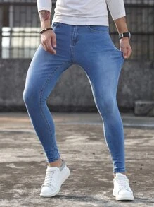 Manfinity Men Bleach Wash Skinny Jeans - Medium Wash - View 5