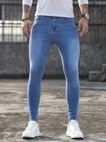 Manfinity Men Bleach Wash Skinny Jeans - Medium Wash - View 6