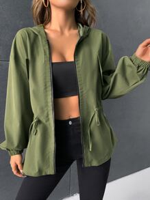 SHEIN EZwear 拉鏈開襟腰部抽繩連帽夾克