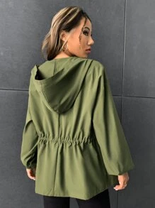 SHEIN EZwear 拉鏈開襟腰部抽繩連帽夾克