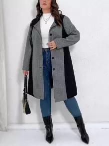 Abrigo con patrón de cuadros de color combinado - Multicolor - Ver 1