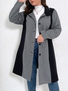 Abrigo con patrón de cuadros de color combinado - Multicolor - Ver 3