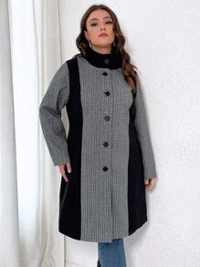 Abrigo con patrón de cuadros de color combinado - Multicolor - Ver 7