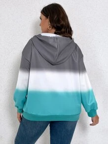 SHEIN LUNE Plus Ombre Drop Shoulder Half Zip Drawstring Hoodie - Mint Green - View 2